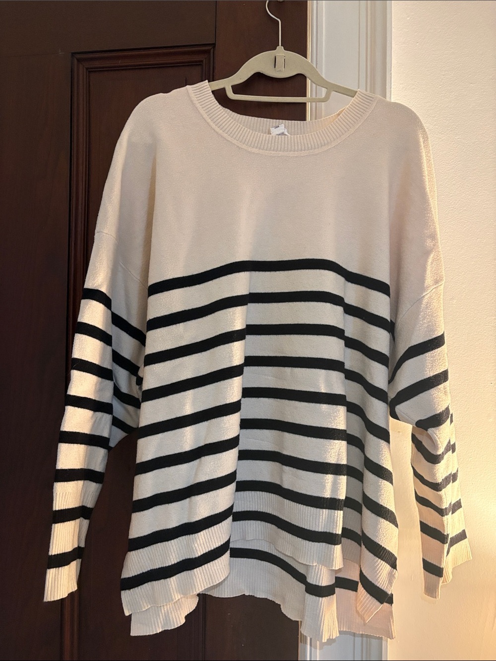 For The Republic Cream and Black Striped Oversized Sweater